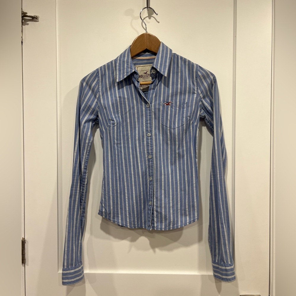 Hollister Blue and White Striped Button-Down Shirt